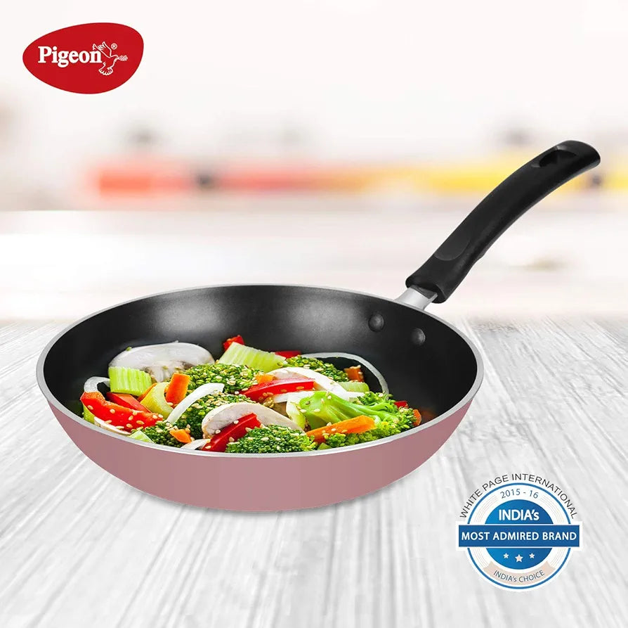 Pigeon Basics Non Induction Base Nons tick Aluminium Cookware set, including Nonstick Dosa Tawa, Nonstick Kadai With Glass Lid, and Nonstick Frying Pan, 