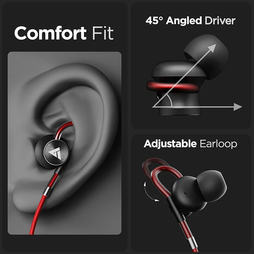 Boult Audio Bassbuds Loop Wired in Ear Earphones with Mic with 12Mm Powerful Driver for Extra Bass with Customizable Ear Loop 