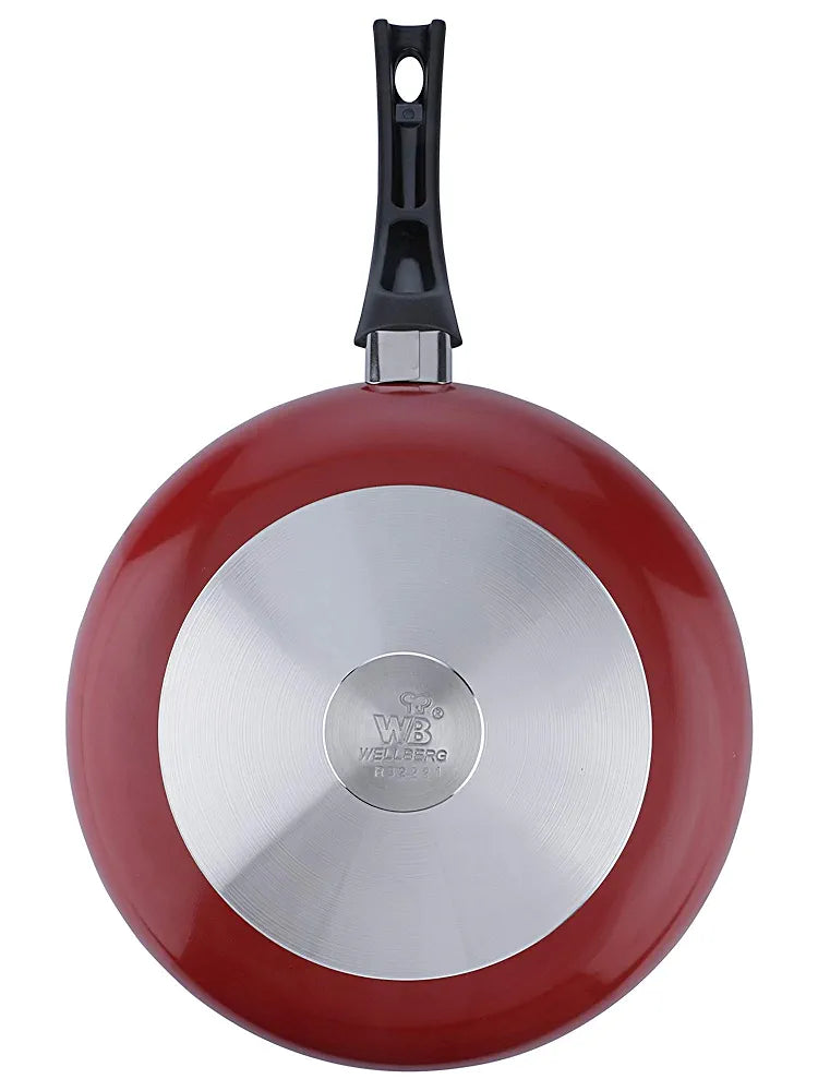 Wellberg Essential Press Aluminium Non Stick Fry Pan, 24 cm, Red