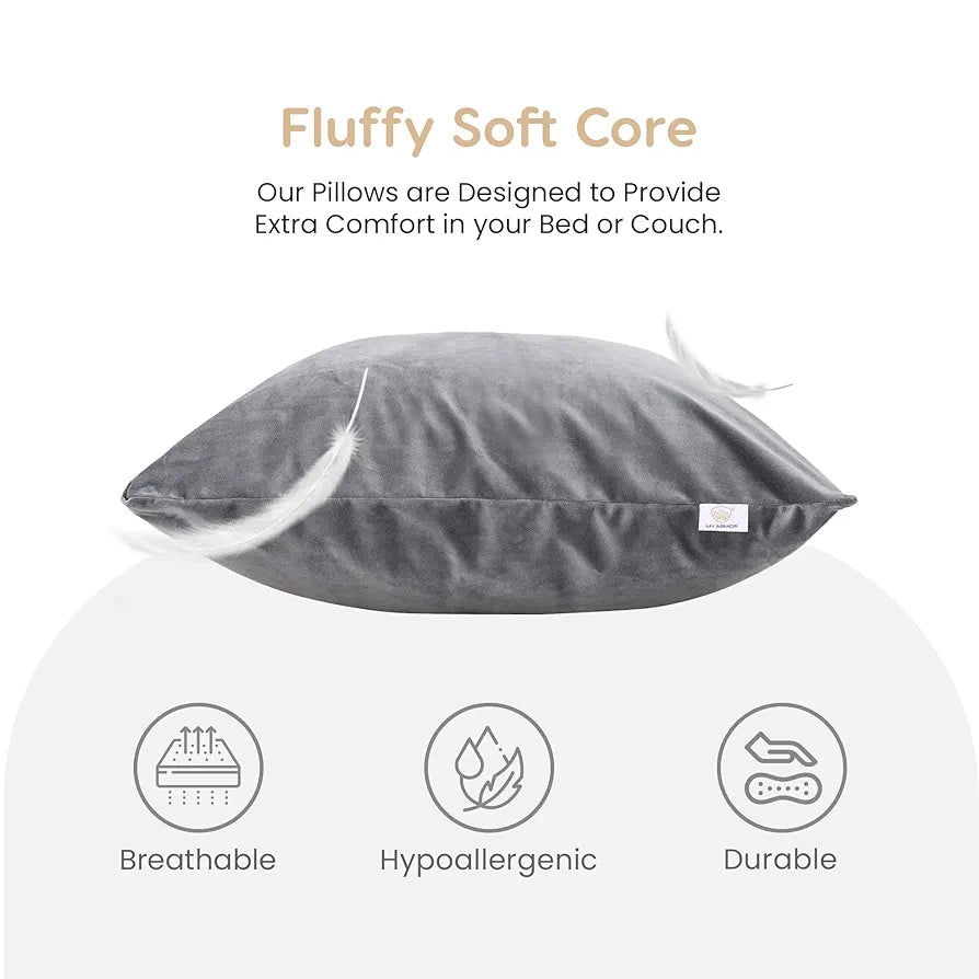 MY ARMOR Microfibre Cushion for Sofa | Soft & Fluffy Square Sofa Cushions | Decorative Sofa Pillows for Bed, Chair, Car & Living Room | Velvet Cover | Grey | Pack of 1 | 24 x 24 Inch