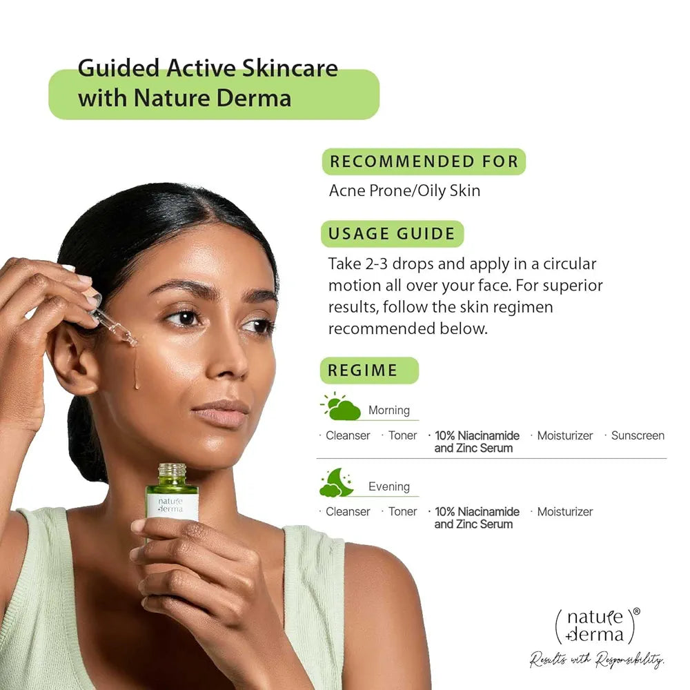 Nature Derma 10% Niacinamide & Zinc Serum with Natural Biome-Boost™ | Reduces Pores and Dark spots | Brighter, Even Toned and Strengthened Skin | 30ml | Dermatologically Tested