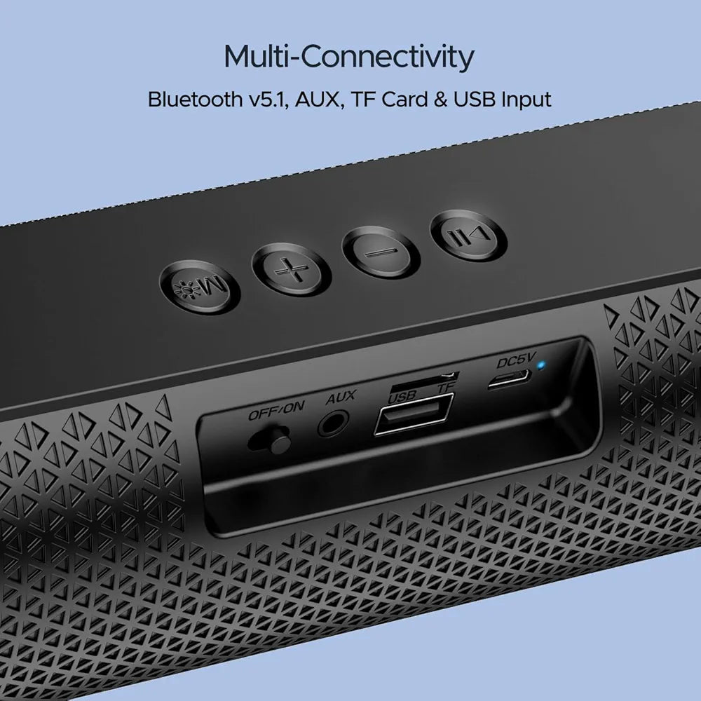 boAt Aavante Bar 490 10W Signature Sound, Dual Full-Range Drivers,7 HRS Battery, Built-in Mic,2.0 CH, Free Music Streaming on JioSaavn, Bluetooth Sound Bar, Soundbar Speaker 