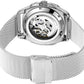 Kredo Men OTUS Malik Silver Mechanical Automatic Skeleton Analogue Self-Winding Water Resistant Stainless Steel Wrist Watch-KW073 | Octagonal Dial Mesh Stainless Steel Strap | Designed in Amsterdam