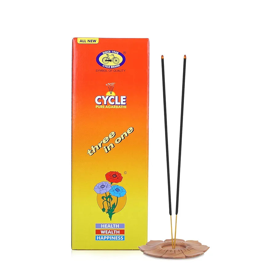 Cycle Pure Agarbatti Three in One Incense Sticks || Pack of 2  || 3 Signature Fragrances Floral, Woody, Lily I Natural Fragrance for Puja, Meditation, Refreshing Ambience