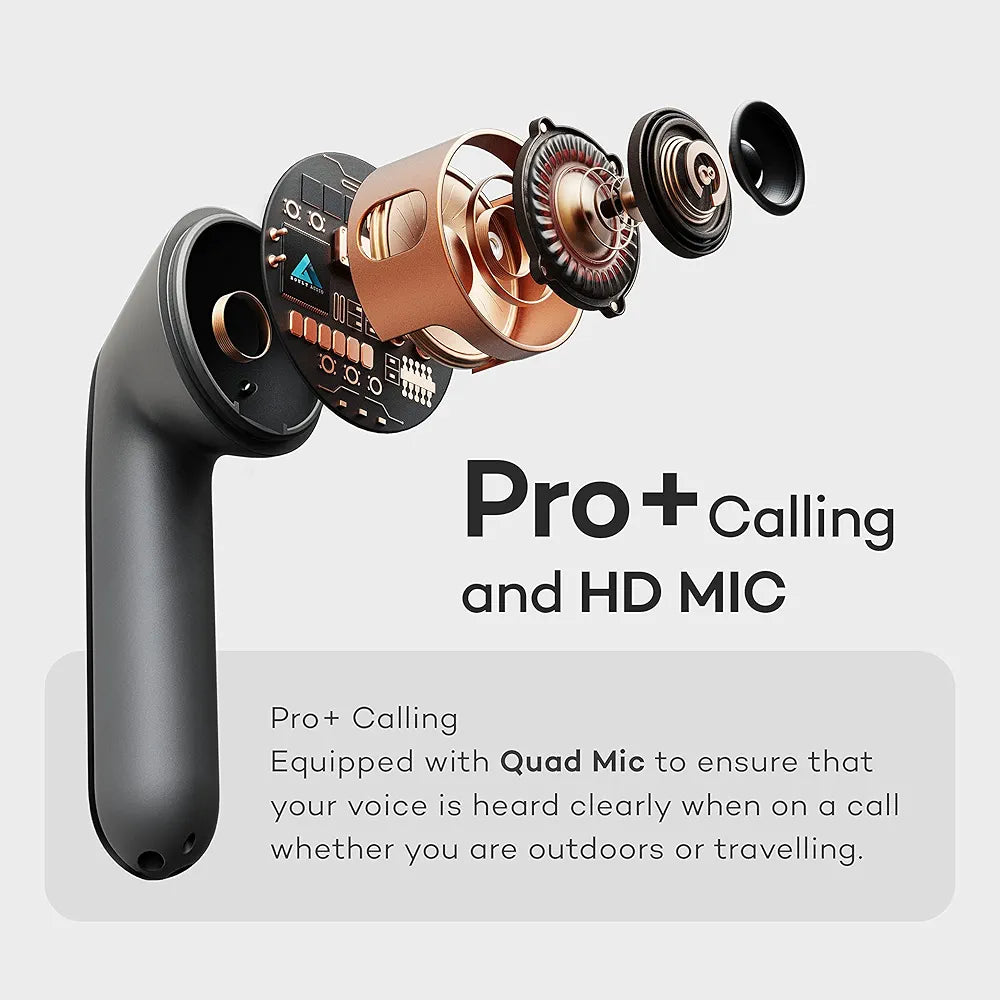 Boult Audio X1 Buds True Wireless in Ear Earbuds with 24H Playtime, Quad Mic ENC, Made in India, Type-C Fast Charging, Environmental Noise Cancellation, 10mm Bass Drivers, TWS Airbass ear buds 