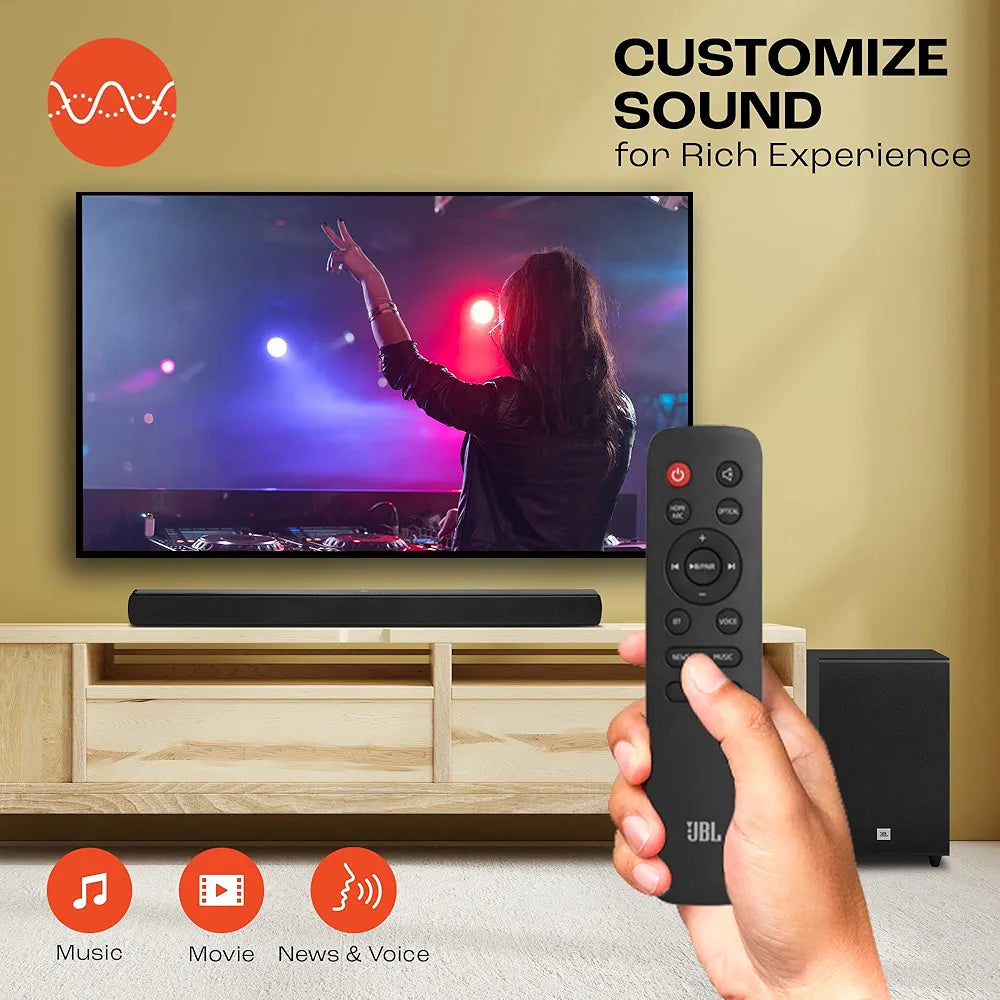 JBL Cinema SB271, Dolby Digital Soundbar with Wireless Subwoofer for Extra Deep Bass, 2.1 Channel Home Theatre with Remote, HDMI ARC, Bluetooth & Optical Connectivity 