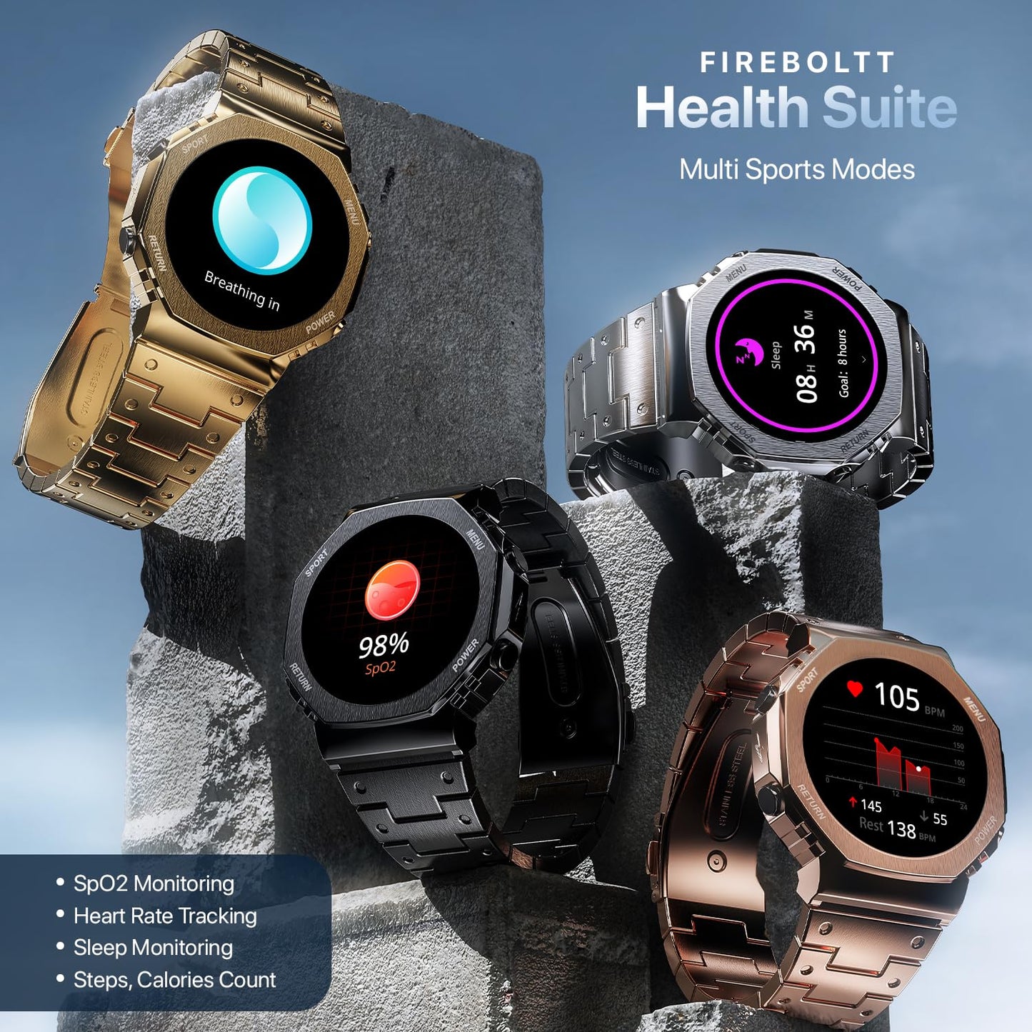 Fire Boltt Obsidian 33.5mm  AMOLED Display, Stainless Steel Design