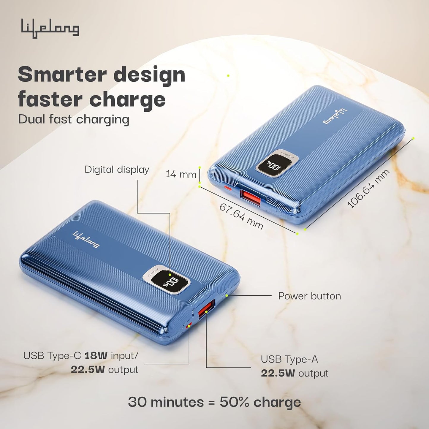 Lifelong Snapcharge 10000mAh Power Bank - Quick Charge 3.0