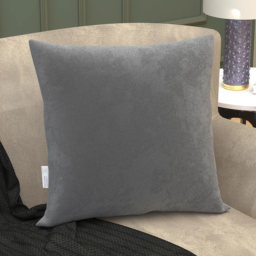 MY ARMOR Microfibre Cushion for Sofa | Soft & Fluffy Square Sofa Cushions | Decorative Sofa Pillows for Bed, Chair, Car & Living Room | Velvet Cover | Grey | Pack of 1 | 24 x 24 Inch