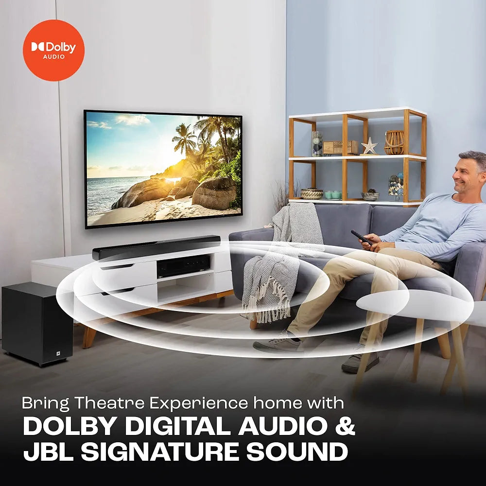 JBL Cinema SB271, Dolby Digital Soundbar with Wireless Subwoofer for Extra Deep Bass, 2.1 Channel Home Theatre with Remote, HDMI ARC, Bluetooth & Optical Connectivity 