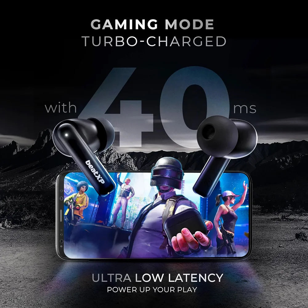 beatXP Vibe XPods Bluetooth True Wireless Ear Buds with 60H Playtime, Quad Mic ENC, Gaming Mode with 40ms Low Latency, Type C Earphone with 11mm Drivers, IPX5, BT 5.3, Touch Control 