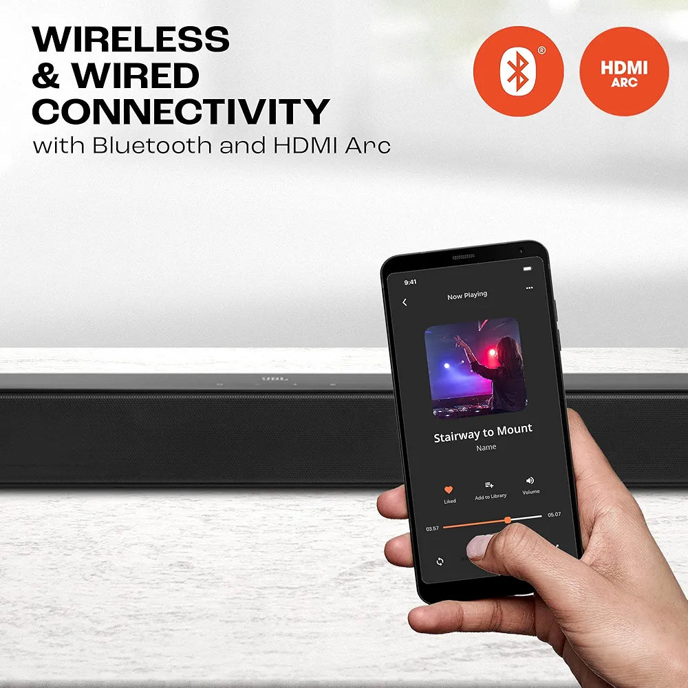 JBL Cinema SB271, Dolby Digital Soundbar with Wireless Subwoofer for Extra Deep Bass, 2.1 Channel Home Theatre with Remote, HDMI ARC, Bluetooth & Optical Connectivity 