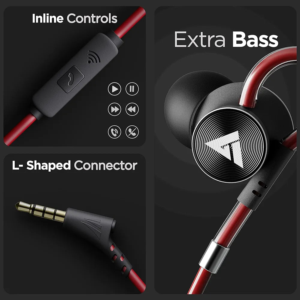 Boult Audio Bassbuds Loop Wired in Ear Earphones with Mic with 12Mm Powerful Driver for Extra Bass with Customizable Ear Loop 