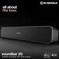 Nu Republic Soundbar 20 Bluetooth Soundbar with X-Bass Technology, 52mm Dynamic Drivers, Upto 12 Hrs Playtime, 20 W Output, Aux/USB Port  