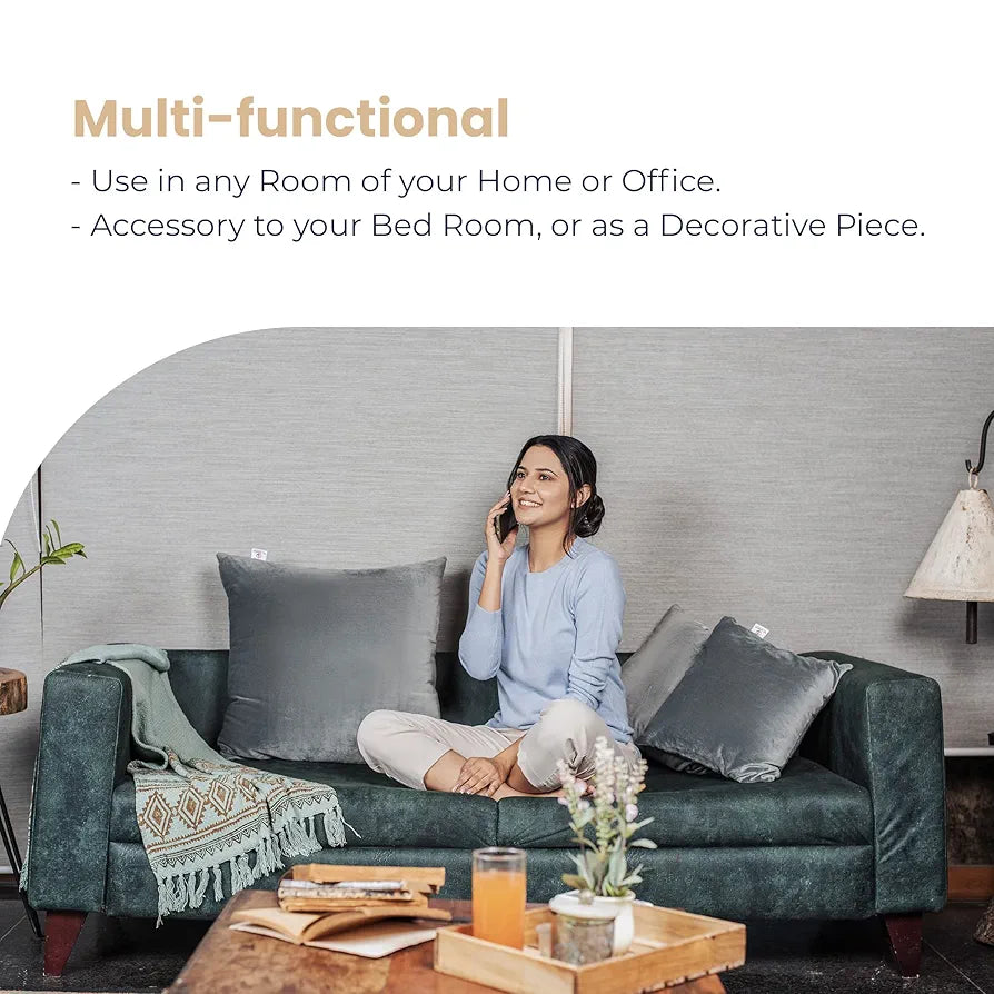 MY ARMOR Microfibre Cushion for Sofa | Soft & Fluffy Square Sofa Cushions | Decorative Sofa Pillows for Bed, Chair, Car & Living Room | Velvet Cover | Grey | Pack of 1 | 24 x 24 Inch
