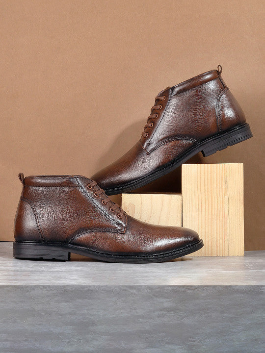 Men Textured Leather Mid-Top Formal Derbys