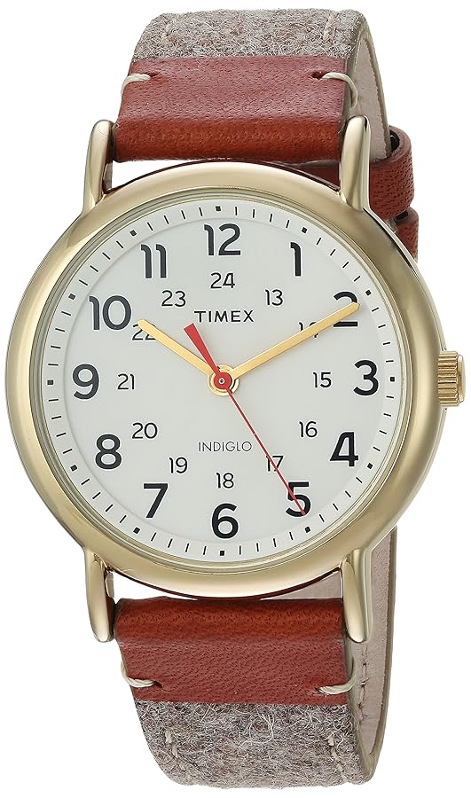Timex Unisex TW2R42100 Weekender Tan/Brown/Cream Fabric/Leather Strap Watch