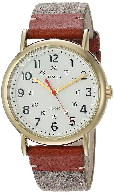 Timex Unisex TW2R42100 Weekender Tan/Brown/Cream Fabric/Leather Strap Watch