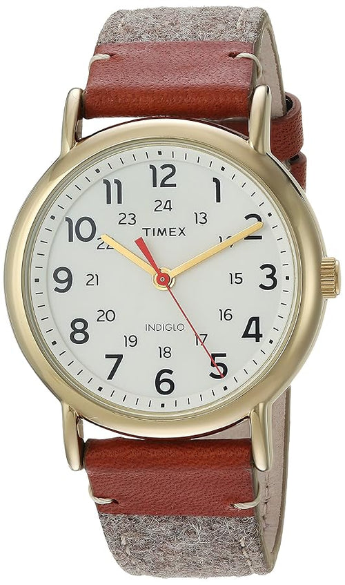 Timex Unisex TW2R42100 Weekender Tan/Brown/Cream Fabric/Leather Strap Watch