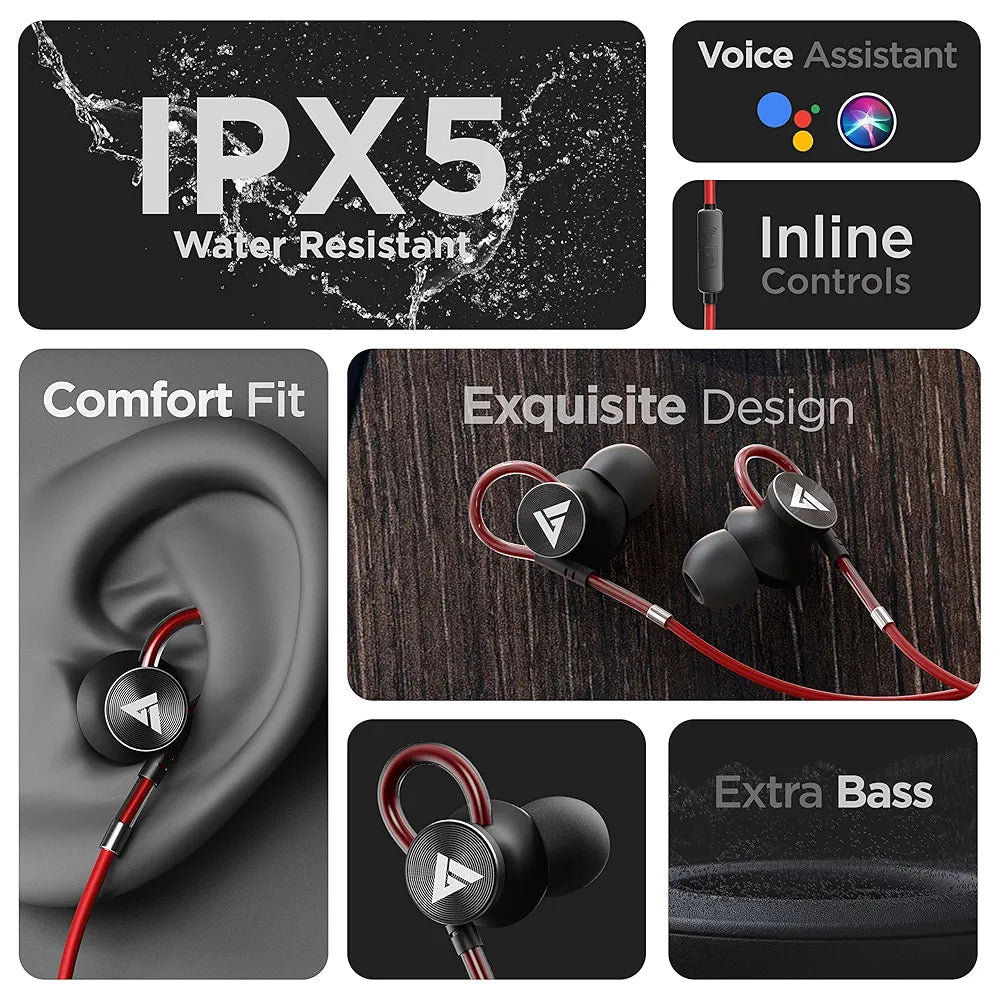 Boult Audio Bassbuds Loop Wired in Ear Earphones with Mic with 12Mm Powerful Driver for Extra Bass with Customizable Ear Loop 
