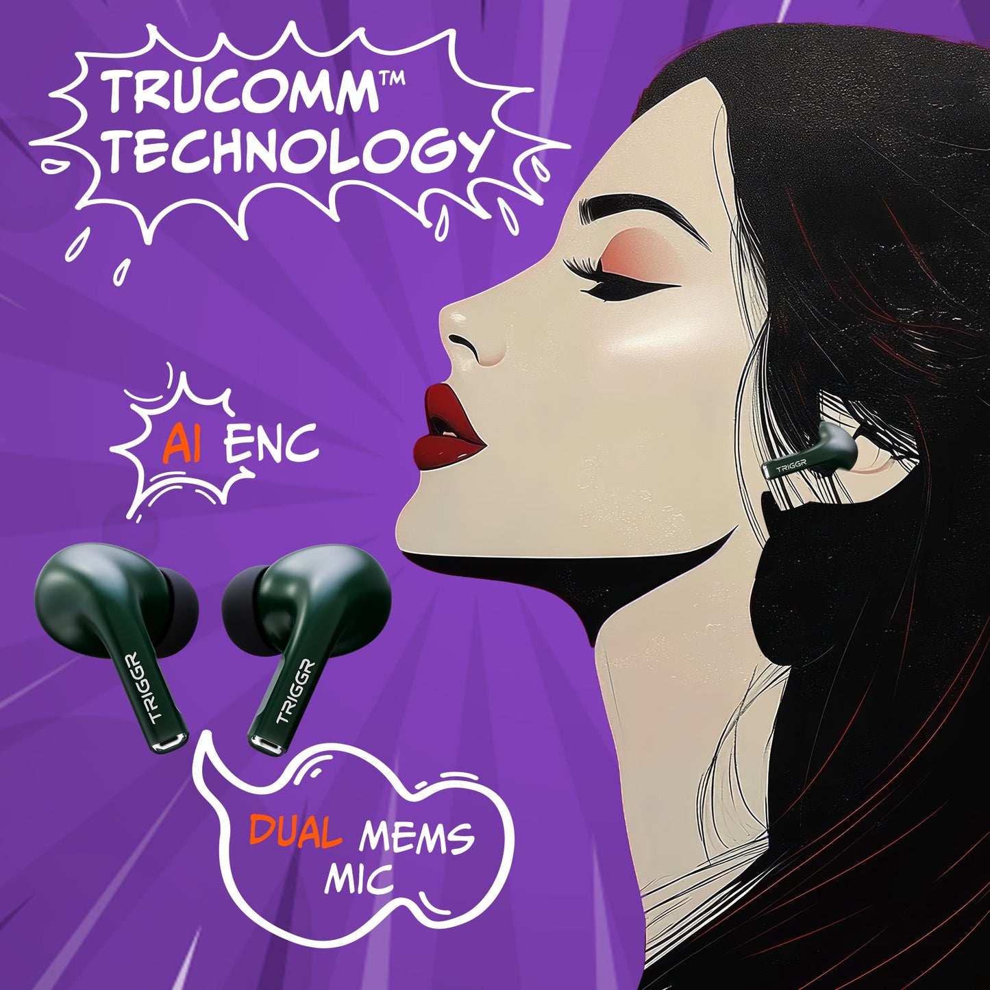 TRIGGR Rizz with 40H Playback, Spherical Design, 13mm Drivers, Rich Bass, Fast Charging, Bluetooth v5.3