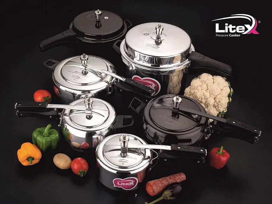 Litex Triply Stainless Steel Pressure Cooker, Induction Compatible, Outer Lid with Safety Lock, Stay-Cool Handles, 5-Year Warranty