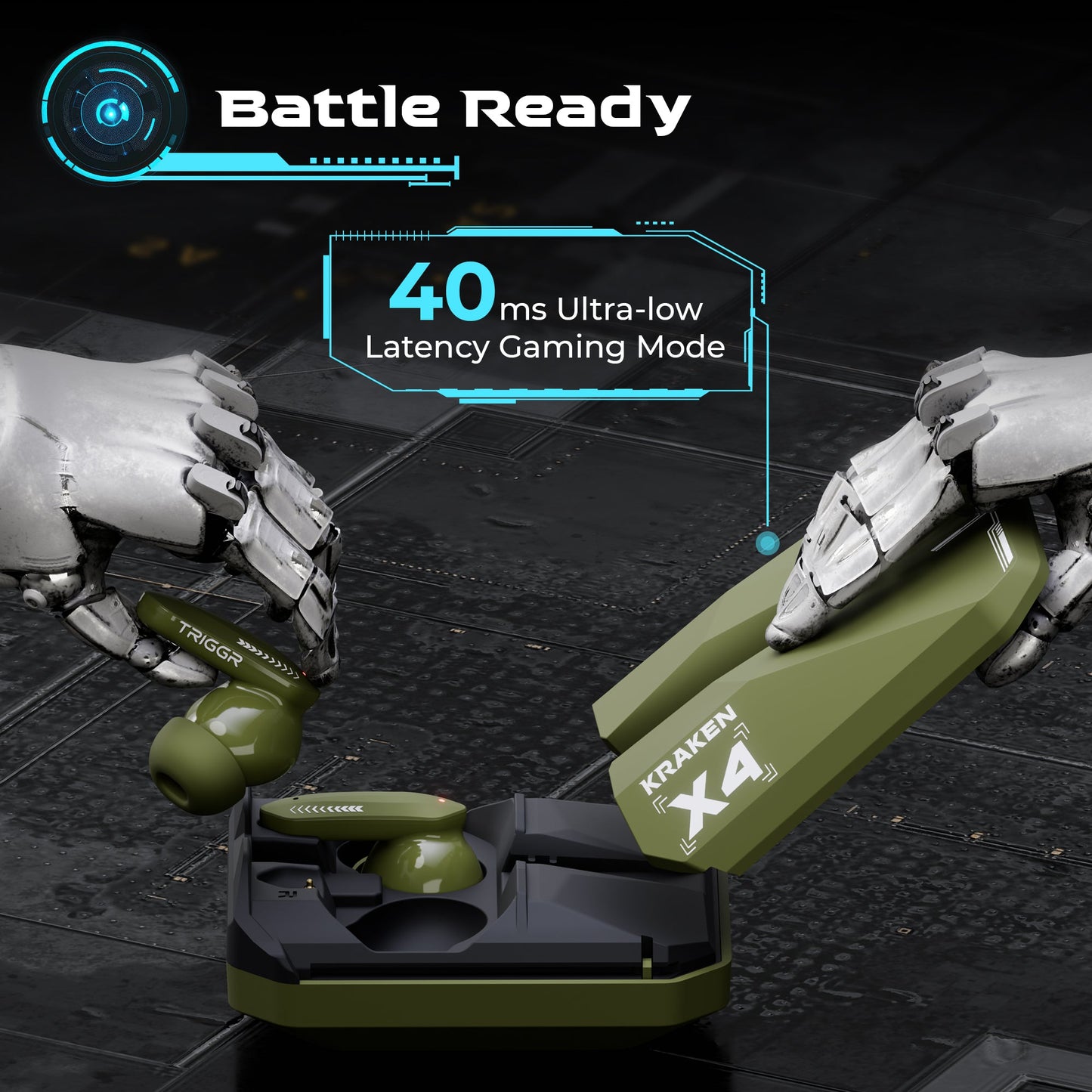 TRIGGR Kraken X4 with 13mm Drivers, 40ms Latency, ENC, 60H Battery, Rubber Finish, v5.4 Bluetooth