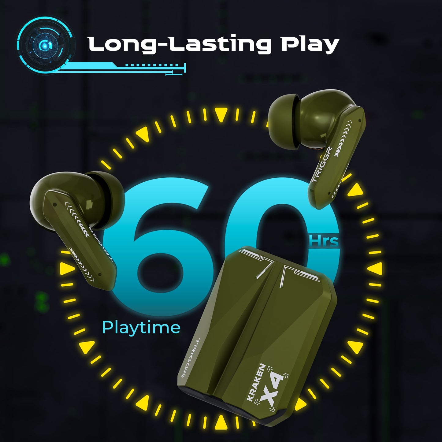 TRIGGR Kraken X4 with 13mm Drivers, 40ms Latency, ENC, 60H Battery, Rubber Finish, v5.4 Bluetooth