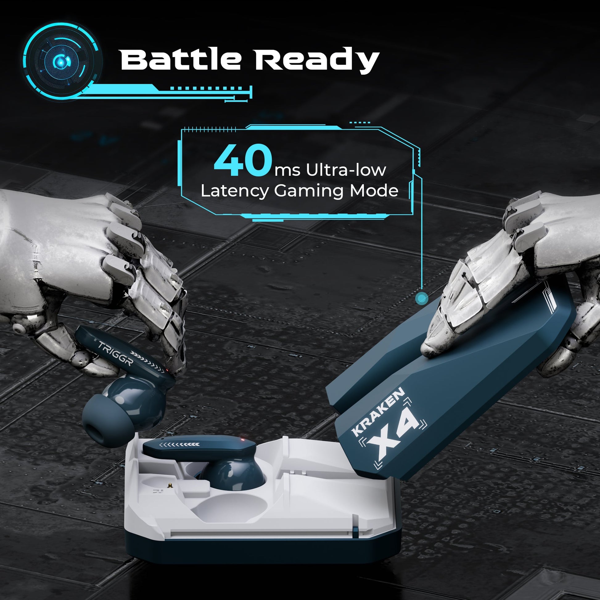 TRIGGR Kraken X4 with 13mm Drivers, 40ms Latency, ENC, 60H Battery, Rubber Finish, v5.4 Bluetooth