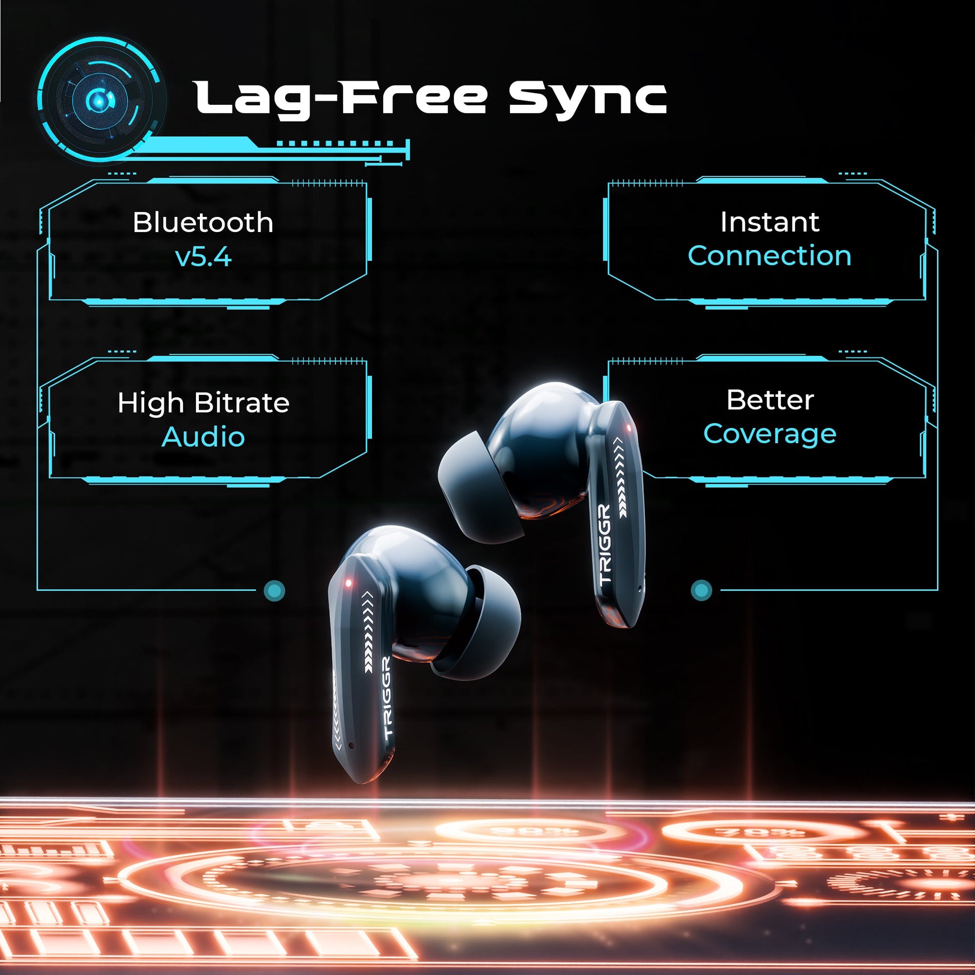 TRIGGR Kraken X4 with 13mm Drivers, 40ms Latency, ENC, 60H Battery, Rubber Finish, v5.4 Bluetooth