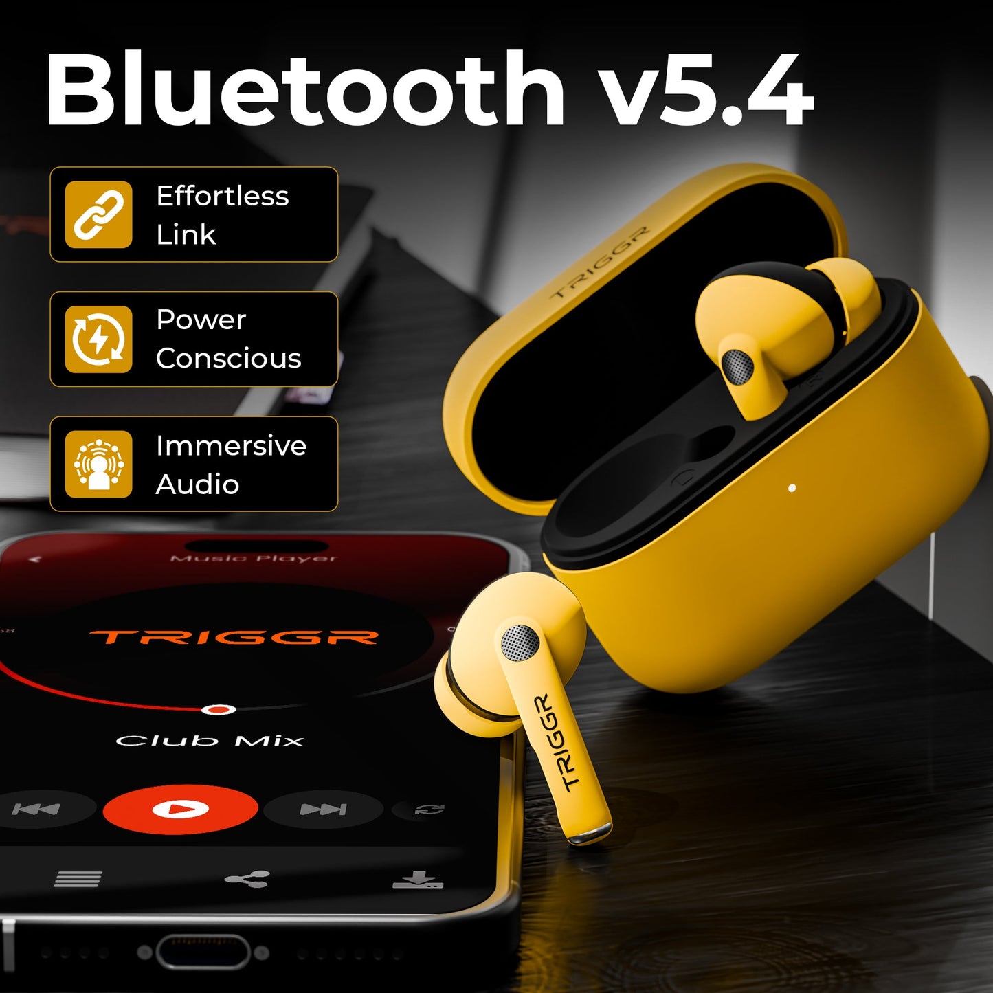 TRIGGR Ultrabuds N4 with Premium Finish, Rubber Grip Design, 40H Battery, 13 mm Drivers Bluetooth v5.4
