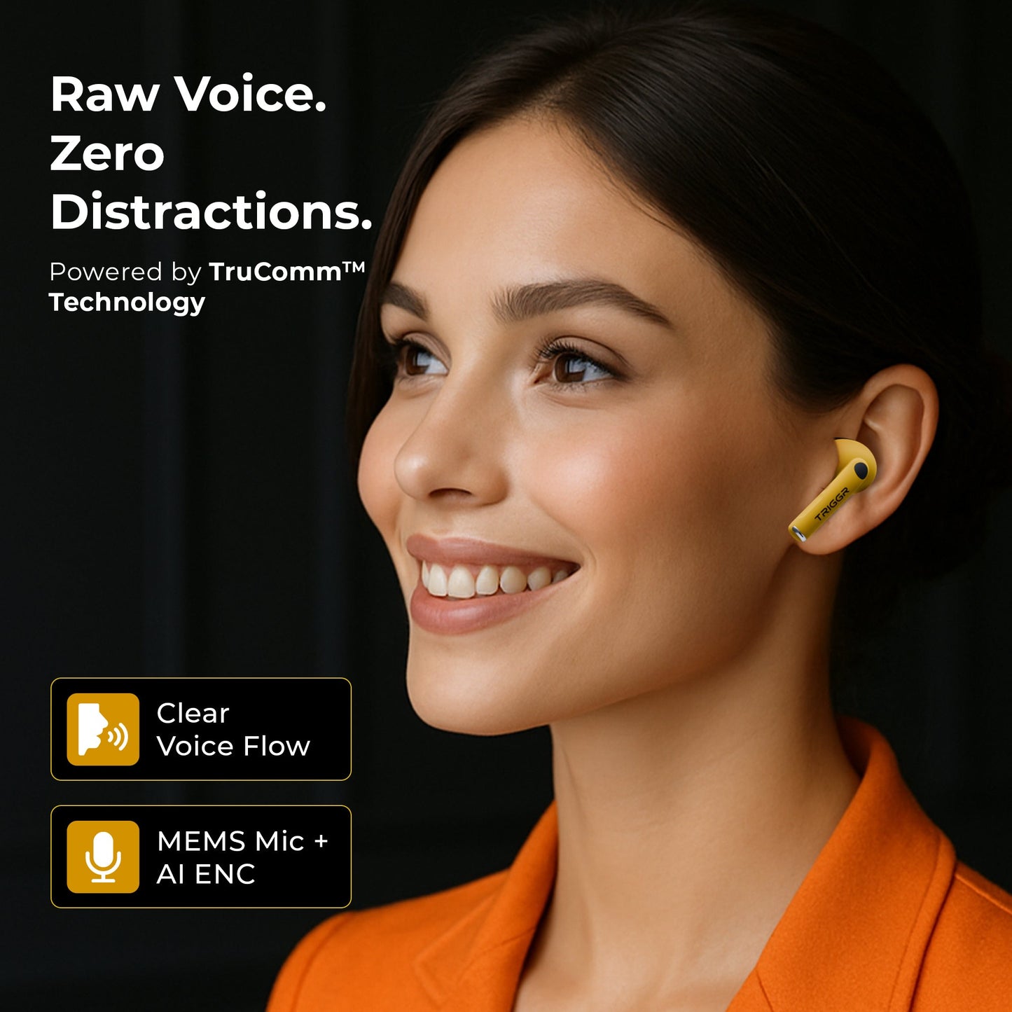 TRIGGR Ultrabuds N4 with Premium Finish, Rubber Grip Design, 40H Battery, 13 mm Drivers Bluetooth v5.4