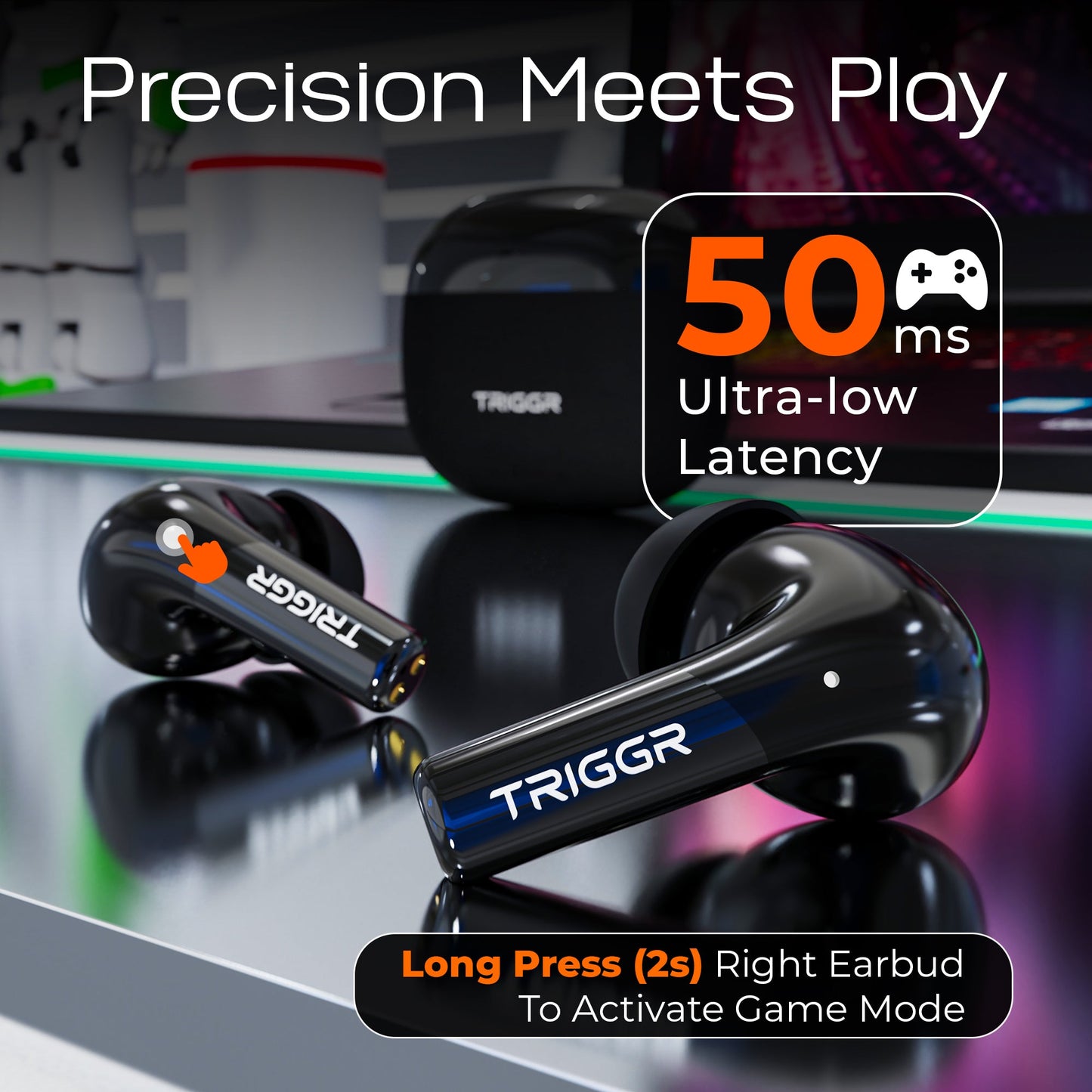 TRIGGR Opus with Latest BT v6.0, Dual Pairing, SpectraShell Case, 40Hr Playtime, 10mm Dynamic Drivers, Rich Bass