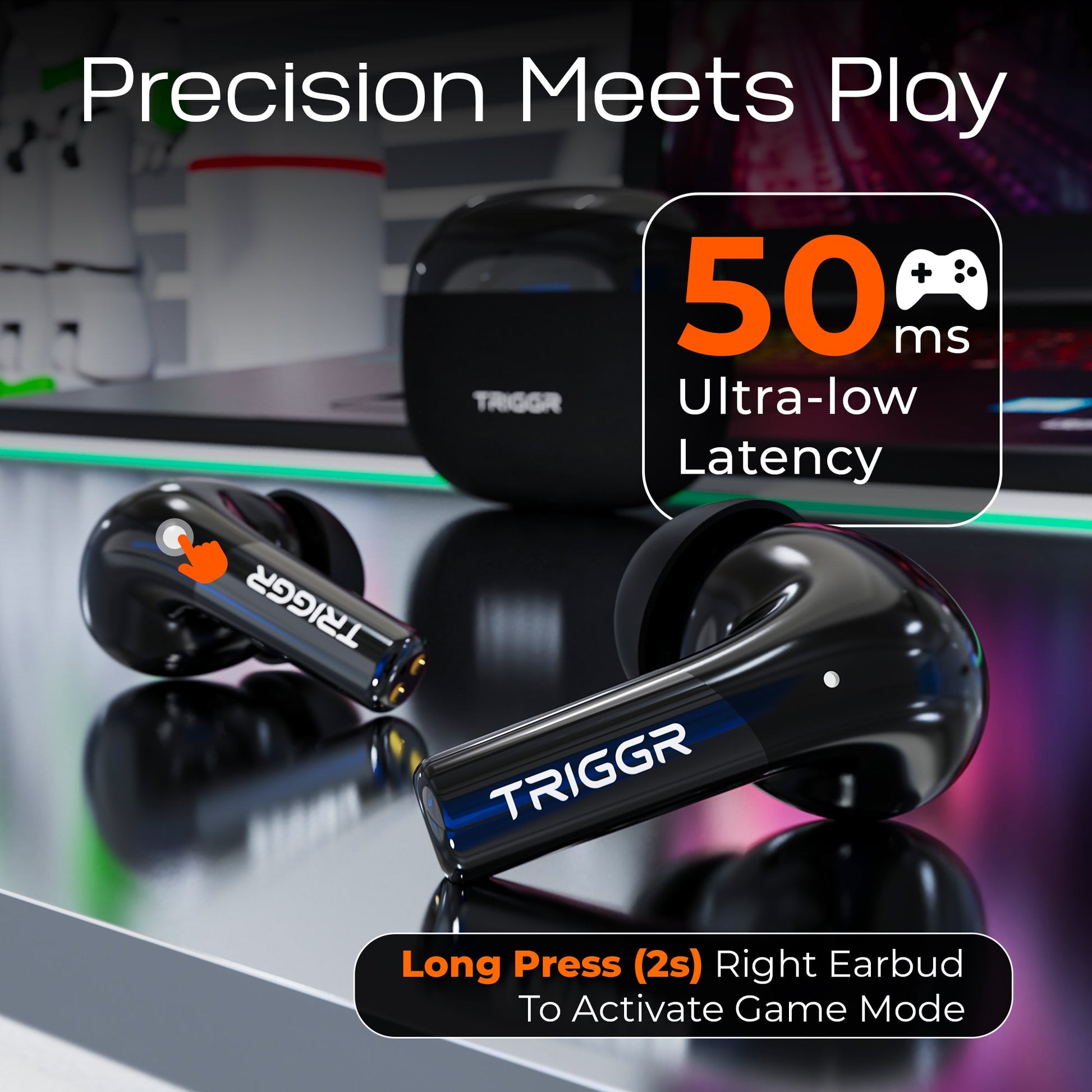 TRIGGR Opus with Latest BT v6.0, Dual Pairing, SpectraShell Case, 40Hr Playtime, 10mm Dynamic Drivers, Rich Bass