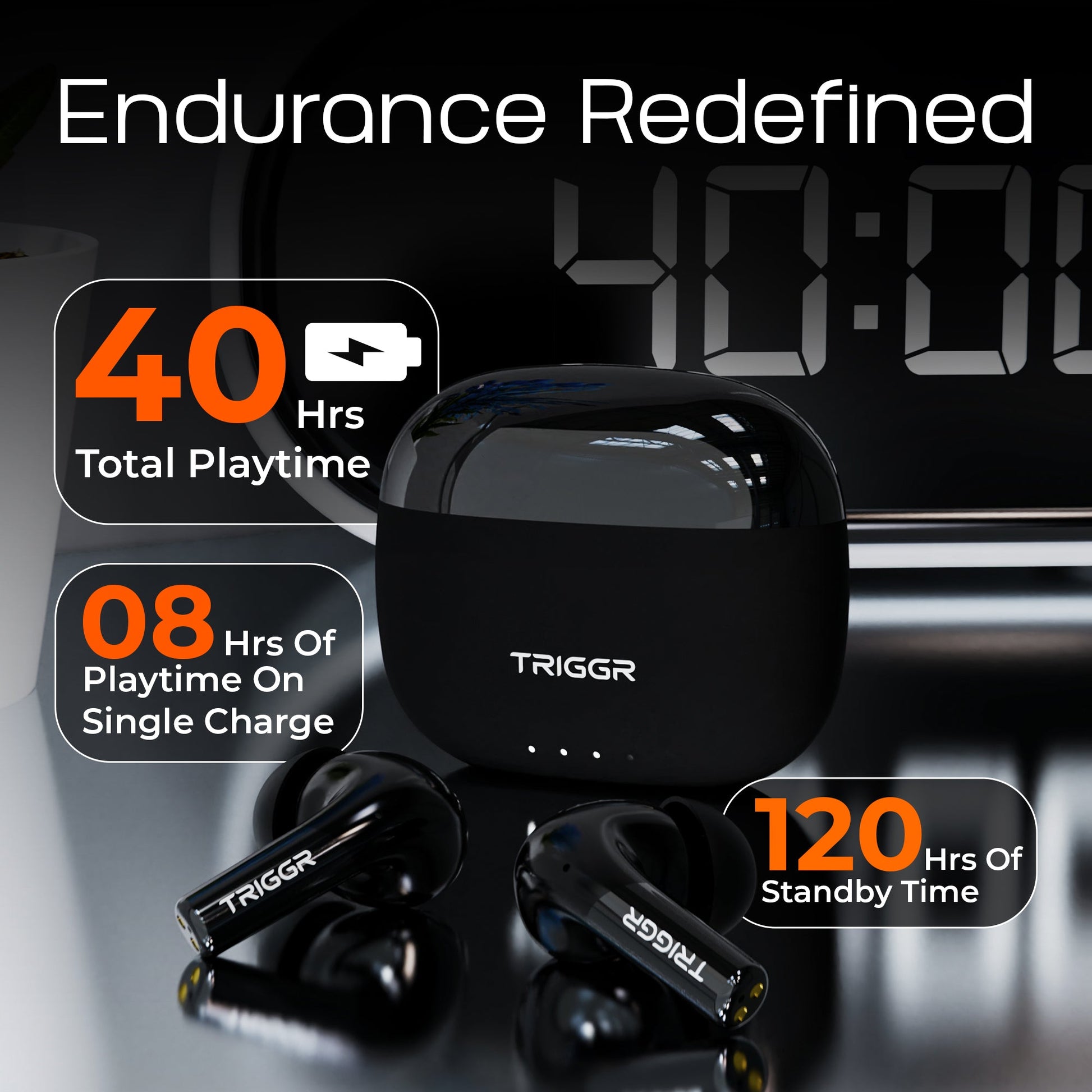 TRIGGR Opus with Latest BT v6.0, Dual Pairing, SpectraShell Case, 40Hr Playtime, 10mm Dynamic Drivers, Rich Bass