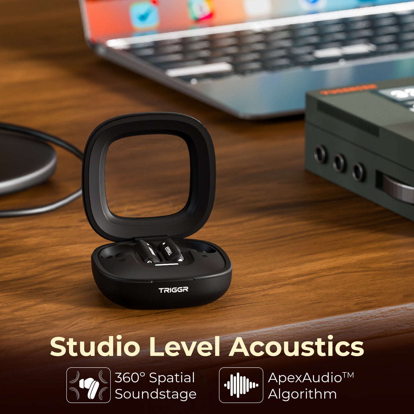TRIGGR Apex S1 Dual Pairing, 100H Battery, 360º Spatial Soundstage, Quad Mic ENC, Scratch Proof, Rubber Finish Bluetooth Headset
