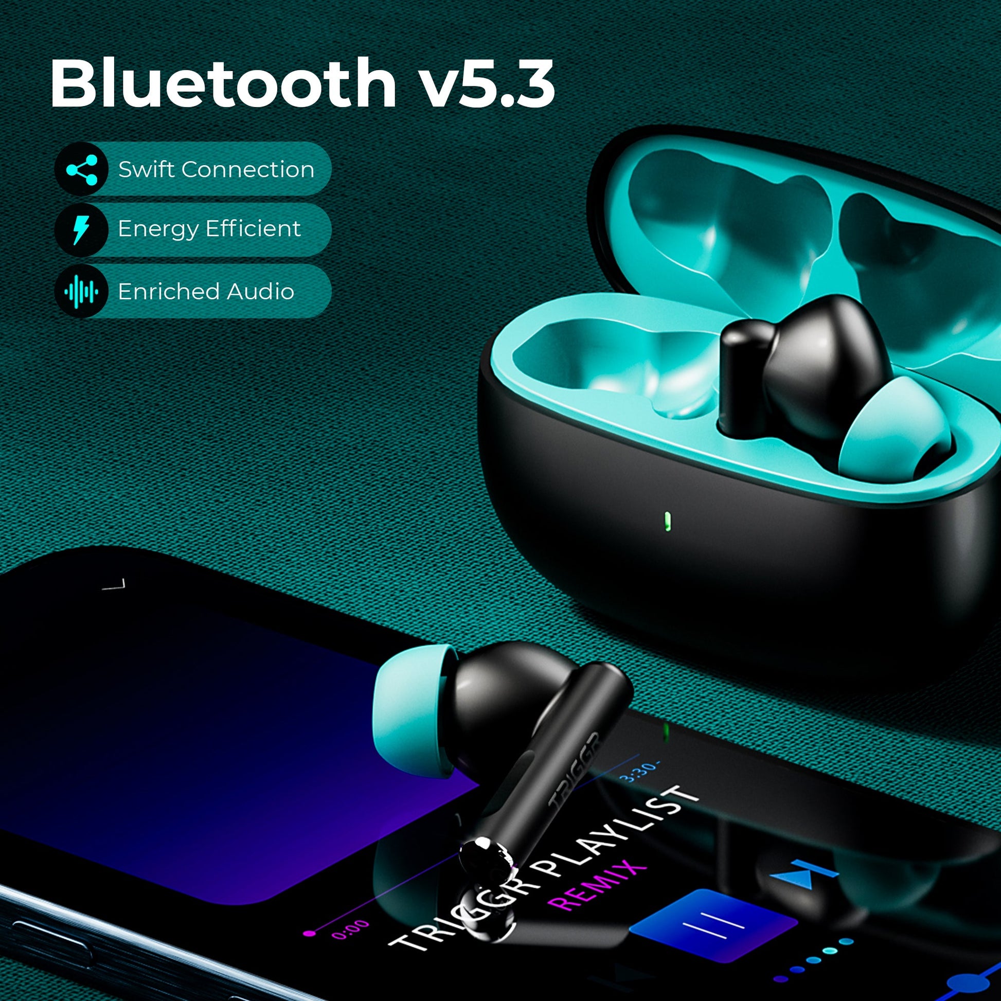 TRIGGR Ultrabuds N1 Neo with ENC, 40Hr Playback, 13mm Drivers, Rich Bass, Fast Charging Bluetooth Headset