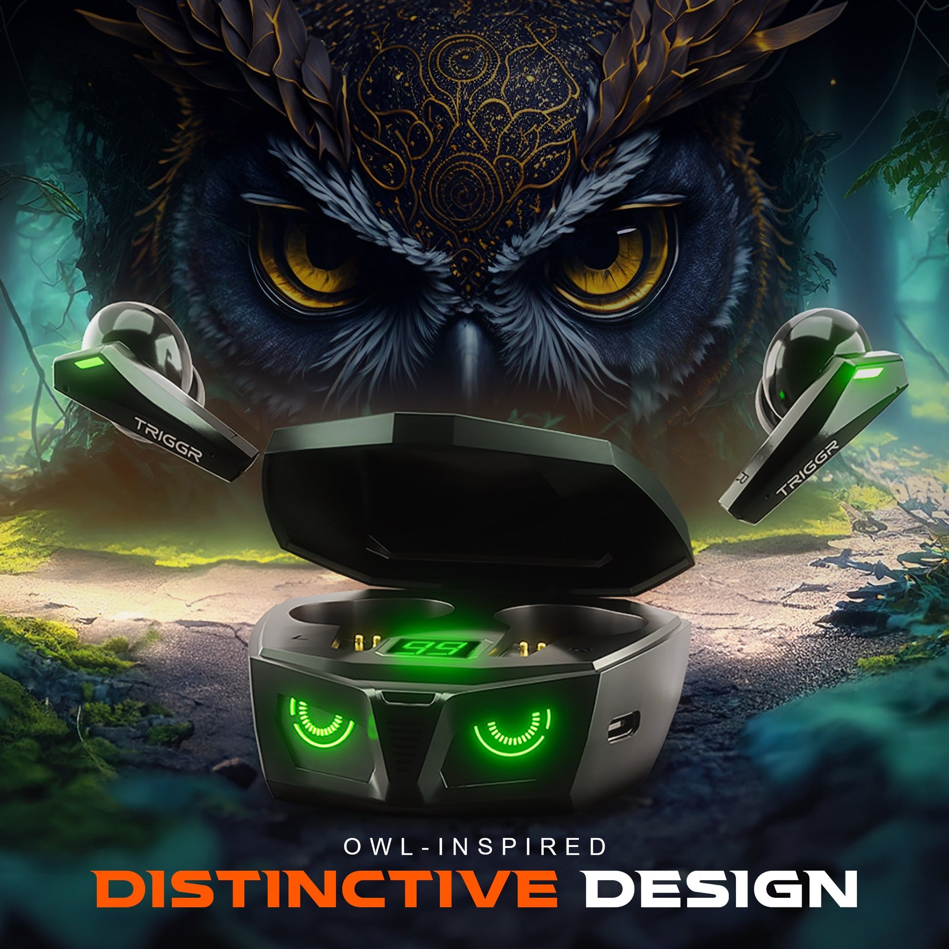 TRIGGR Kraken X1 with Battery Display, 40ms Ultra-low Latency, Quad Mic ENC, 40Hr Battery, Fast Charge, v5.3 Bluetooth Headset