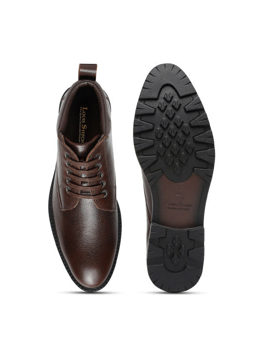 LOUIS STITCH Men Brunette Brown Egyptian Milled Leather Mid-Top Biker Boots