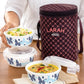 Larah by BOROSIL Veera White & Blue 3 Pcs Printed Leak Proof Lunch Box With Bag 400ml Each