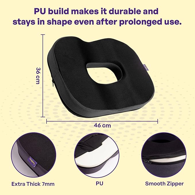 Careforce Donut Pillow for Tailbone Pain Orthopedic Coccyx Cushion for Tailbone Pain for Sitting Soft PU Donut Cushion Pillow for Piles, Hemorrhoid, L