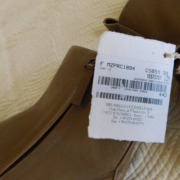 New Brunello Cucinelli monili heel Chelsea boot tan leather ankle booties 39 NWT