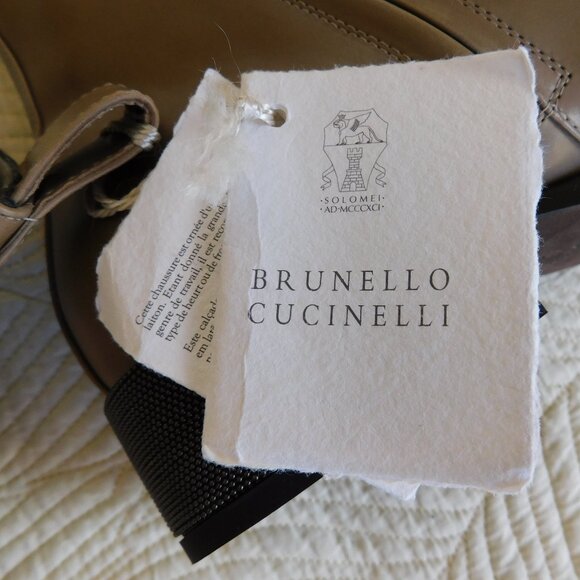 New Brunello Cucinelli monili heel Chelsea boot tan leather ankle booties 39 NWT