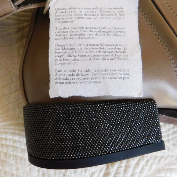 New Brunello Cucinelli monili heel Chelsea boot tan leather ankle booties 39 NWT