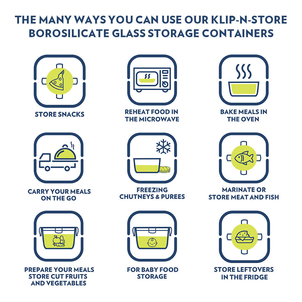 Borosil Teal Glass Lunchbox, Set of 3, 320ml x 2 (+) 240ml